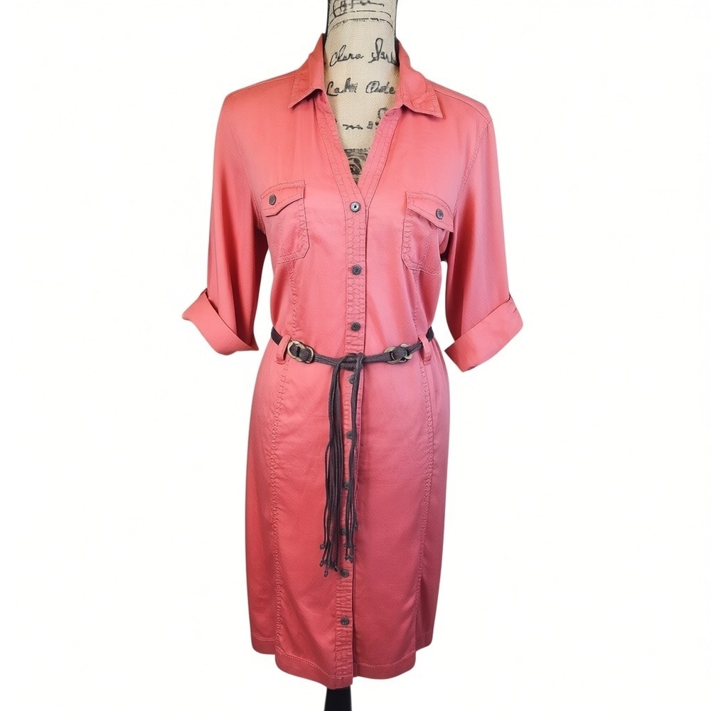 Sonoma Coral Peach Button-Front Midi Shirt Dress